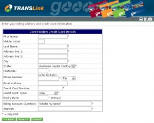 TransLink Online Web Ticketing - First Screen