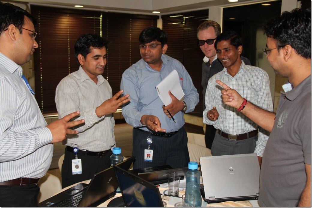 One of the teams estimating tasks using the "fist" estimation method