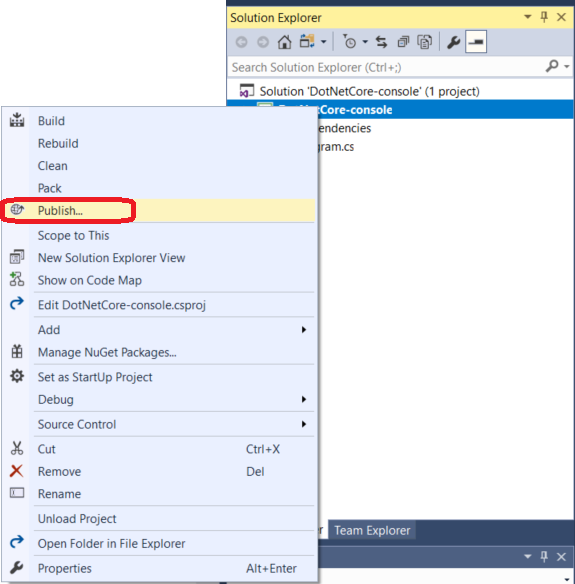 Right-click publish in VS